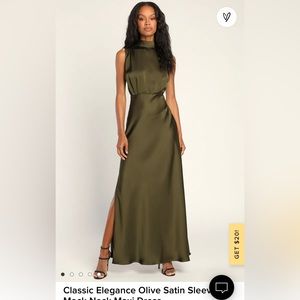 New with tags. Satin Lulu’s dress in olive green. Size XS